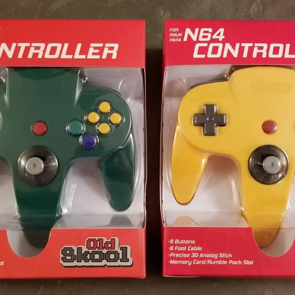2 N64 Controllers - Green & Yellow (NEW) - Nintendo - Nintendo64 - Old Skool